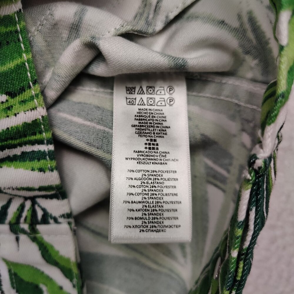 Michael Kors Denim Jacket Womens 4 White Green Palm Leaf Print - Picture 9 of 12